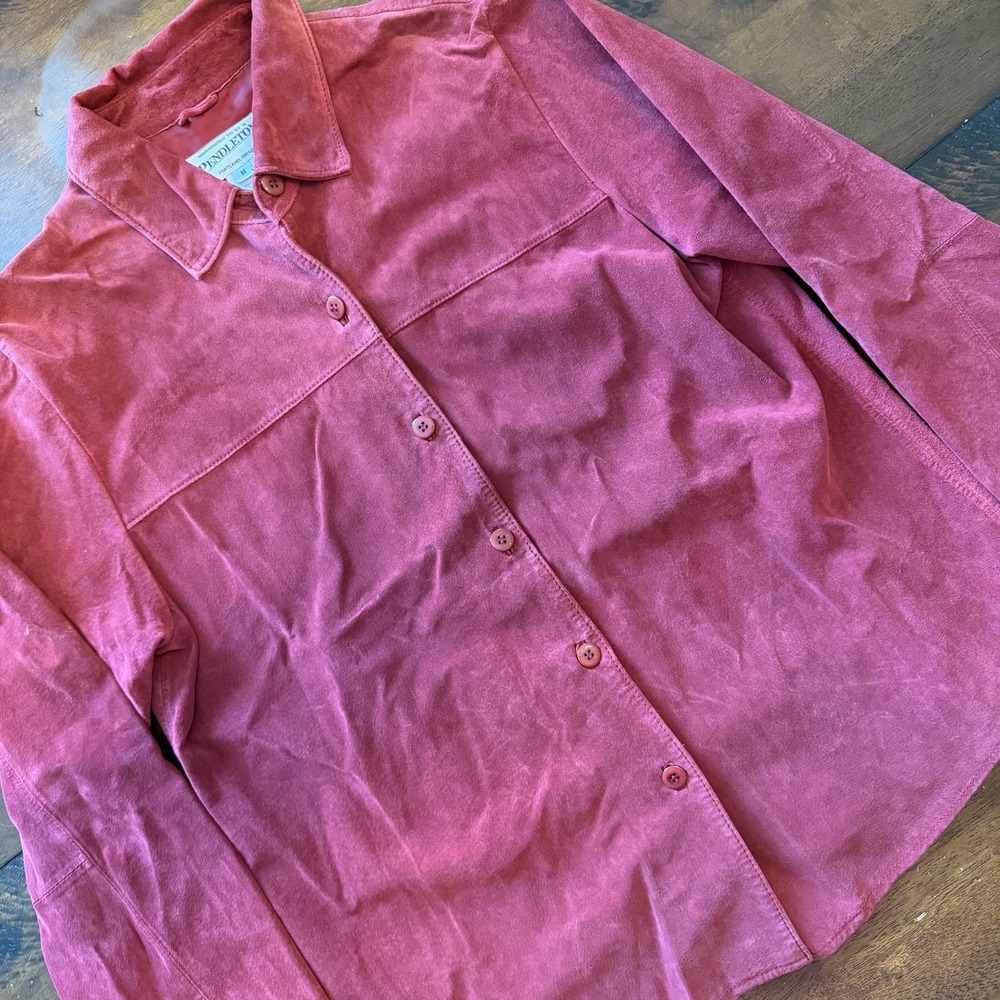 Pendleton Shirt Womens Medium Red Suede Leather Long Sleeve Button Shacket
